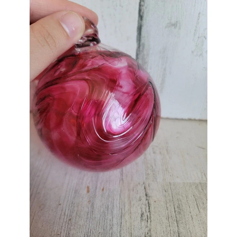Maroon swirl art glass ball ornament vintage Xmas unique home decor figure